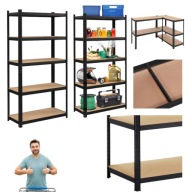 REGAŁ MAGAZYNOWY METALOWY CZARNY SKRĘCANY GARAŻ PIWNICA BIURO 180X90X30 cm