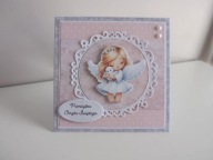 Kartka na Chrzest ręcznie robiona handmade aniołek