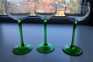 KIELISZKI DO WINA ZIELONA NÓŻKA SZLIFOWANE SECESJA VINTAGE 3 sztuki