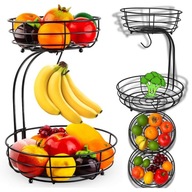 KOSZ NA OWOCE I WARZYWA Koszyk Stojak Piętrowy Czarny Dwupoziomowy METALOWY