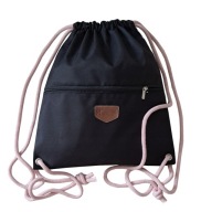 Worek plecak HABILE design bag czarny sznur pudrowy róż