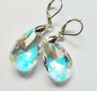 Fasetowane kryształki, duże łezki, kolczyki w srebrze