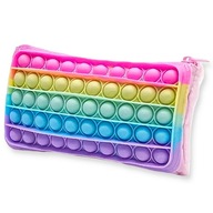 Piórnik Pop It SZKOLNY Tęcza Kolorowy Silikonowy ZASUWANA Saszetka Duży