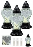 Zestaw 3 znicz na Grób Serce | Srebrnych Lampionów Szklanych + Wkład GRATIS