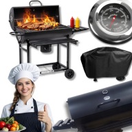 GRILL WĘGLOWY OGRODOWY ŻELIWNY DUŻY RUSZT Z POKRYWĄ BECZKA XXL + POKROWIEC