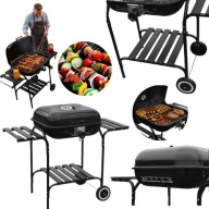 GRILL WĘGLOWY OGRODOWY DUŻY Z POKRYWĄ REGULOWANY RUSZT Z PÓŁKAMI GRILE