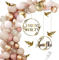 BALONY ŁUK NA CHRZEST ZESTAW DEKORACJI ELEGANCKI PERSONALIZOWANY Z IMIENIEM