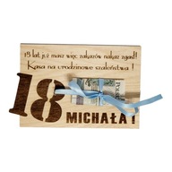 Prezent na 18 drewniana KARTKA Voucher zamiast koperty ! 18-nastka URODZINY