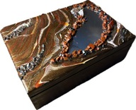 Szkatułka zdobiona żywicą i minerałami JASPIS