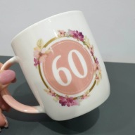 Kubek porcelanowy 60 urodziny – jubileuszowy 60 – kwiaty – duży