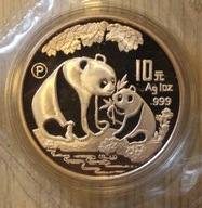 PANDA 1993 10 YUAN CHINY 1 OZ 999, FOLIA, PUDEŁKO + CERT. RZADKOŚĆ - UNIKAT
