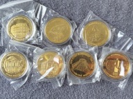 7 Cudów Świata Chińskie Monety Złoty kolor Idealny Stan
