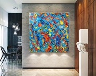 Obraz DUZY 120/120 Abstrakcja kolorowa niebieska Pollock