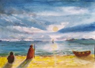 Akwarela A4, bajkowa ilustracja morze