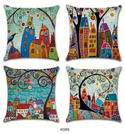 Poszewki na poduszki 4szt 45x45cm kolorowe domki kamieniczki 45265