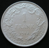 Belgia 1 frank 1912 - król Albert - srebro