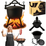 KOCIOŁEK ŻELIWNY 11L NA OGNISKO WISZĄCY GARNEK MYŚLIWSKI DO PIECZONEK IRON