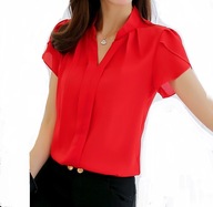 KOSZULA BLUZKA Damska Lejąca Stójka Czerwona 36 S