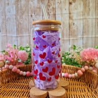 Kubek szklanka z bambusową pokrywką i słomką 500 ml handmade prezent serca