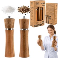 MŁYNEK RĘCZNY DREWNIANY DO SOLI PIEPRZU ZESTAW 2 SZT. POJEMNY KARL HAUSMANN