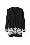 Ciemnoszary długi kardigan z wełną merino vintage V-neck zapinany M/L