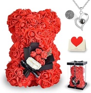 Różany Miś + Naszyjnik 100 Języków Prezent Walentynki Dla Kobiet Dziewczyn