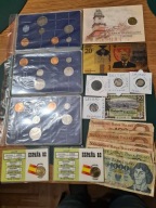 Stare monety srebrne zestawy rocznikowe banknoty pamiątki piłkarskie z mone