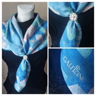 GALITZINE Duża Chusta Jedwabna Vintage Pastelowe Kolory Niebieski Zielony