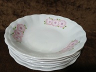 WAŁBRZYCH TALERZE GŁĘBOKIE STARA PORCELANA RÓŻOWE KWIATY PRĄŻKI PRL 6 sztuk