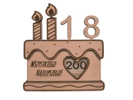 Drewniana skrytka na pieniądze w kształcie tortu, TORT na 18,30.. urodziny