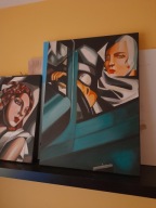 Tamara Łempicka Kobieta w zielonym bugatti 50 na 70 cm - obraz