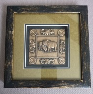 OBRAZ W RAMIE RZEŹBA SŁONIE AFRYKA SŁOŃ