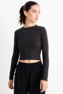 Krótka koszulka crop z długim rękawem czarna regular rozmiar M