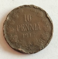 moneta Finlandia pod okupacją 10 pennia 1917 car Mikołaj II orzeł (6)