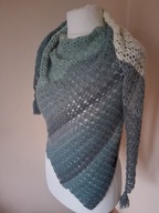 chusta/szal wełna, ręcznie robione,rękodzieło, roz. 210/73, zieleń, kerm,K2