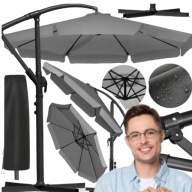 PARASOL OGRODOWY SKŁADANY DUŻY Z WYSIĘGNIKIEM FALBANĄ 350 CM POKROWIEC