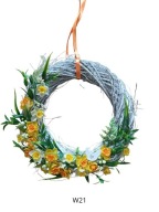 WIANEK NA DRZWI Wiosna żonkile kury Wielkanoc rustykalny biały 35cm W21