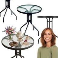 STÓŁ OGRODOWY SZKLANY METALOWY OKRĄGŁY 60CM BALKONOWY NA TARAS METAL BISTRO