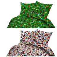 pościel bawełna lux 220x240 + 2x70x80 zamek B 267 DUO kogucik zielony/szary