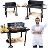 GRILL OGRODOWY DUŻY SMART ROŻEN PÓŁKI NA KÓŁKACH WĘGLOWY MOCNY STALOWY 5w1