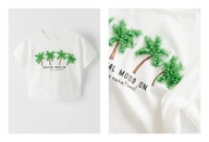 ZARA BLUZKA 128 KOSZULKA Z NADRUKIEM I APLIKACJĄ