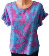 Bluzka krótki rękaw niebiesko fuksjowa r.M/L