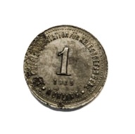 Moneta zastępcza (notgeld) o nominale 1 feniga z 1915 roku, wybita z Fe