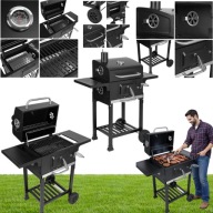 GRILL OGRODOWY WĘGLOWY DUŻY ŻELIWNY RUSZT Z POKRYWĄ POPIELNIK+TERMOMETR