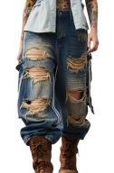 H4 H-4 black design spodnie dzwony destroyed jeans vintage oversize s m l x