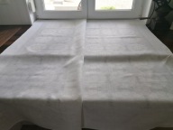 LNIANY OBRUS ADAMASZEK KWIATY ART-DECO MEREŻKOWE TŁO WYK. SZLAKIEM 137x140B