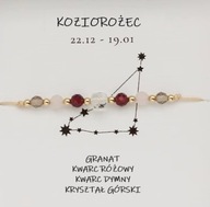 Bransoletka Znak Zodiaku KOZIOROŻEC Granat, Kwarc różowy, Kwarc dymny