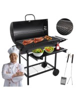 GRILL WĘGLOWY OGRODOWY Z POKRYWĄ NA KOŁACH PÓŁKI GRIL BBQ SOLIDNY PRZENOŚNY
