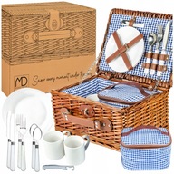 WIKLINOWY KOSZYK NA PIKNIK KOSZ PIKNIKOWY TERMOTORBA WYPOSAŻENIE SZTUĆCE