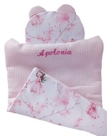 KOCYK pościel DO WÓZKA 50x75cm wafel HAFT imię METRYCZKA+PODUSZKA wyprawka